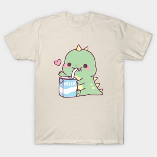 Cute Little Dino Loves Milk T-Shirt